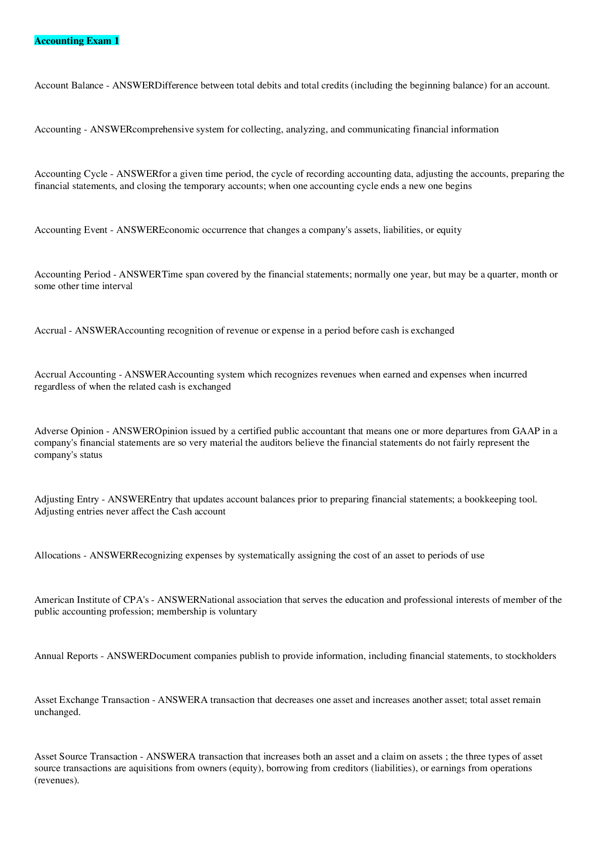 Preview image for Accounting Exam 1